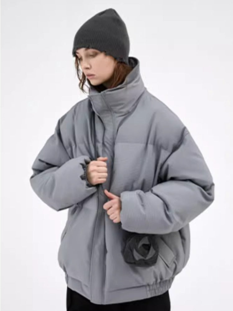 Textured Stripe-Panel Oversized Winter Puffer Jacket