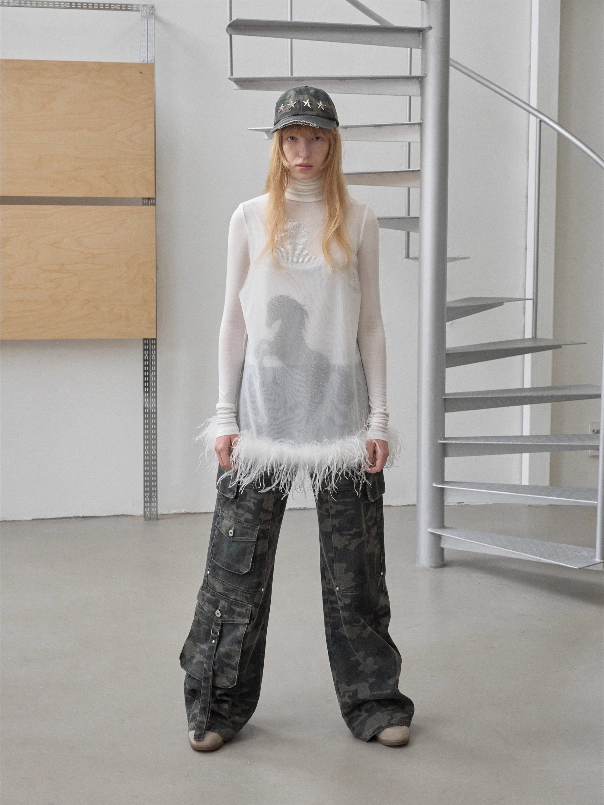 Trim Sheer Mesh Rhinestone Tank Top