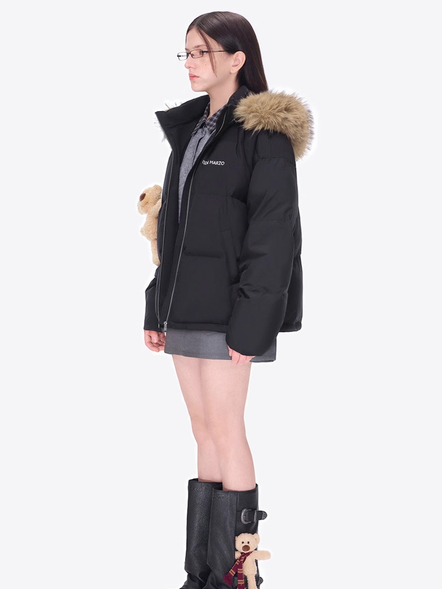 Detachable Fur Collar Hooded Down Jacket
