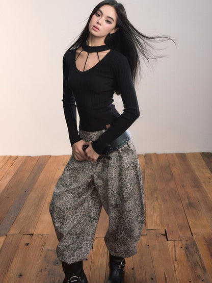 Leopard Print Relaxed Denim Jeans