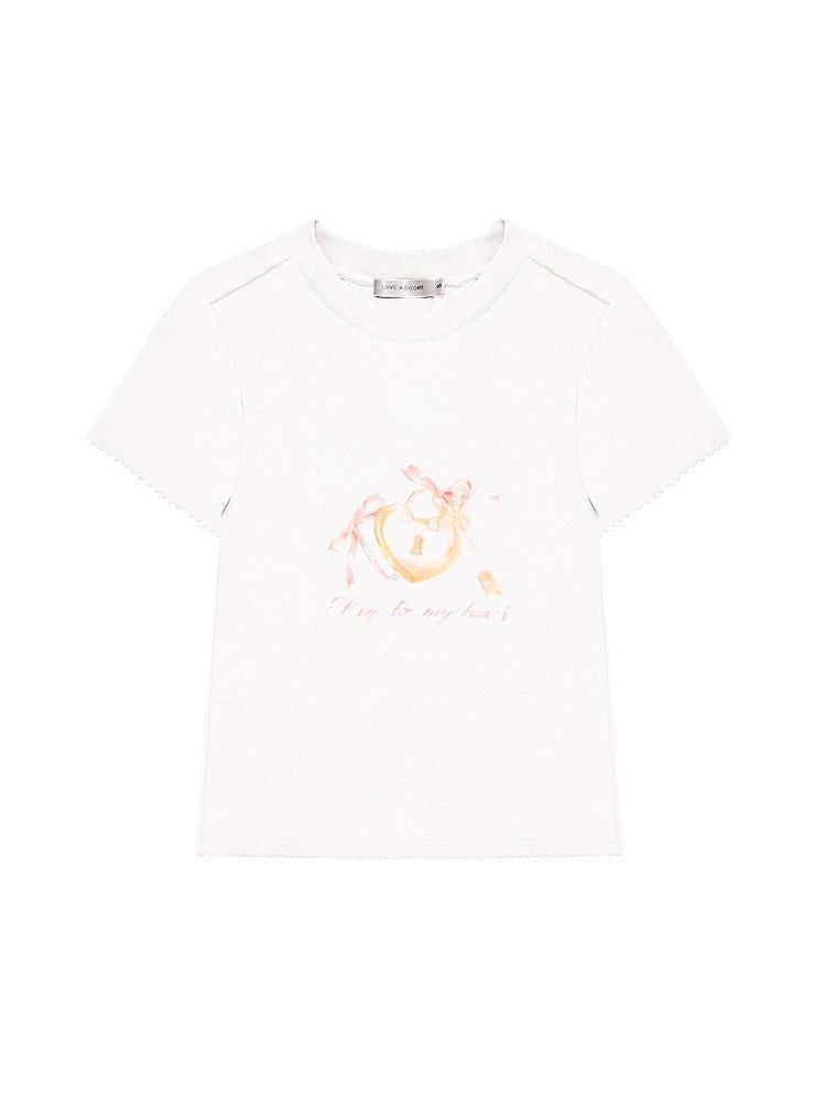 Key Print Contrast-Edge T-shirt