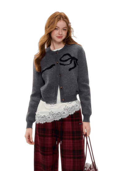 Crewneck Button-Front Cropped Knit Cardigan