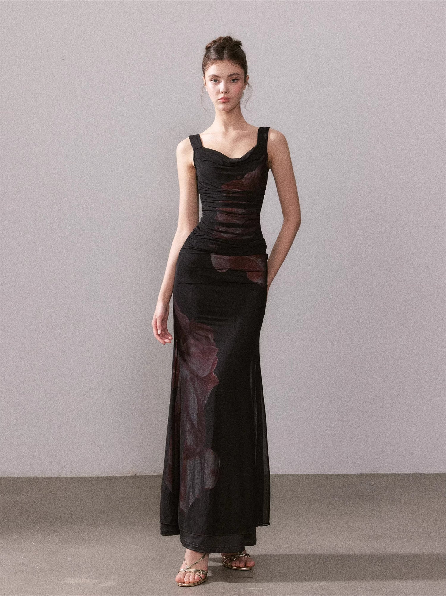 Icy Rose Floral Mesh Mermaid Maxi Dress