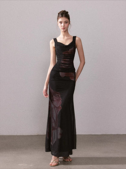 Icy Rose Floral Mesh Mermaid Maxi Dress