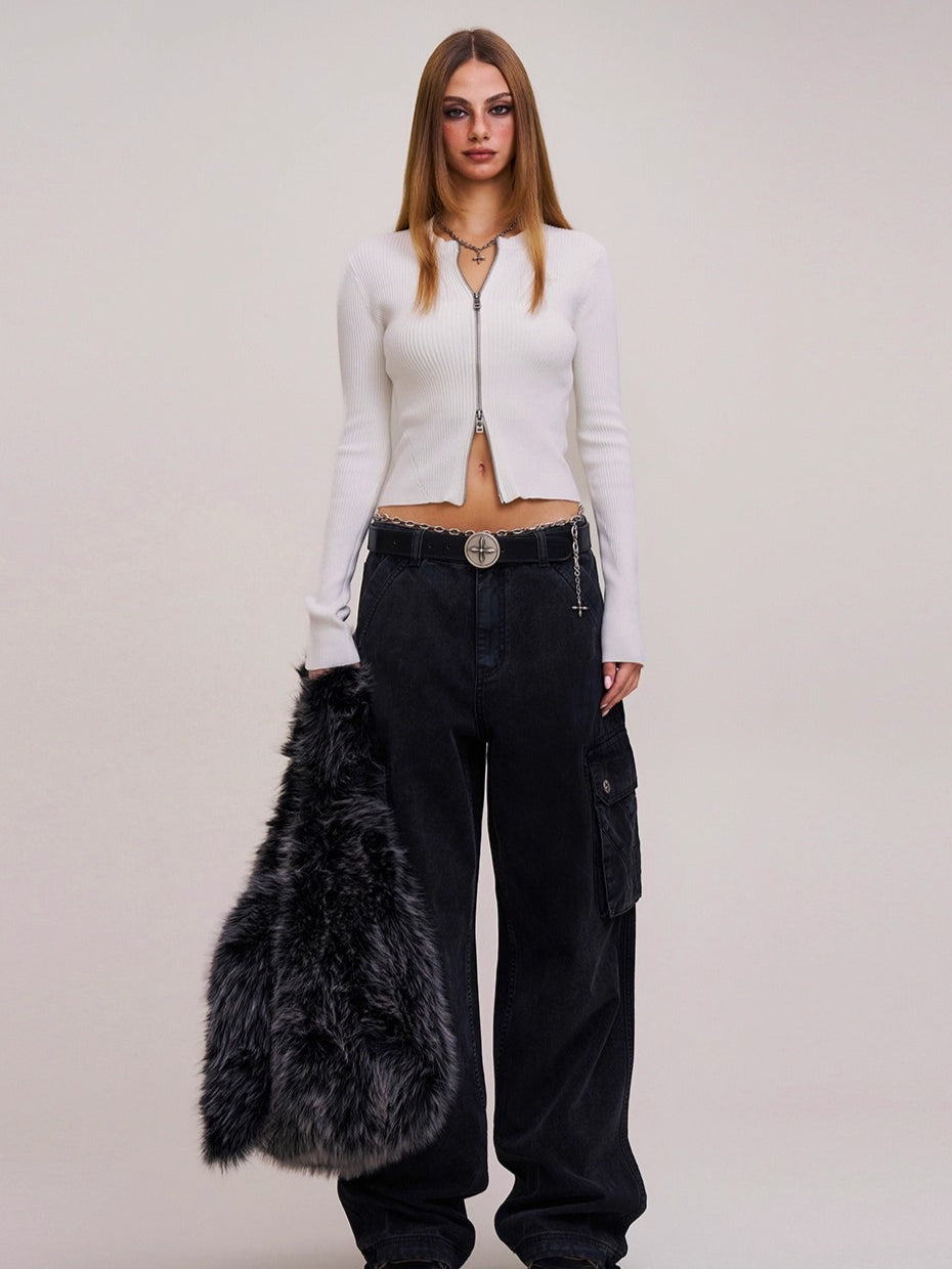 Wild Retro Zipper Knit Cardigan