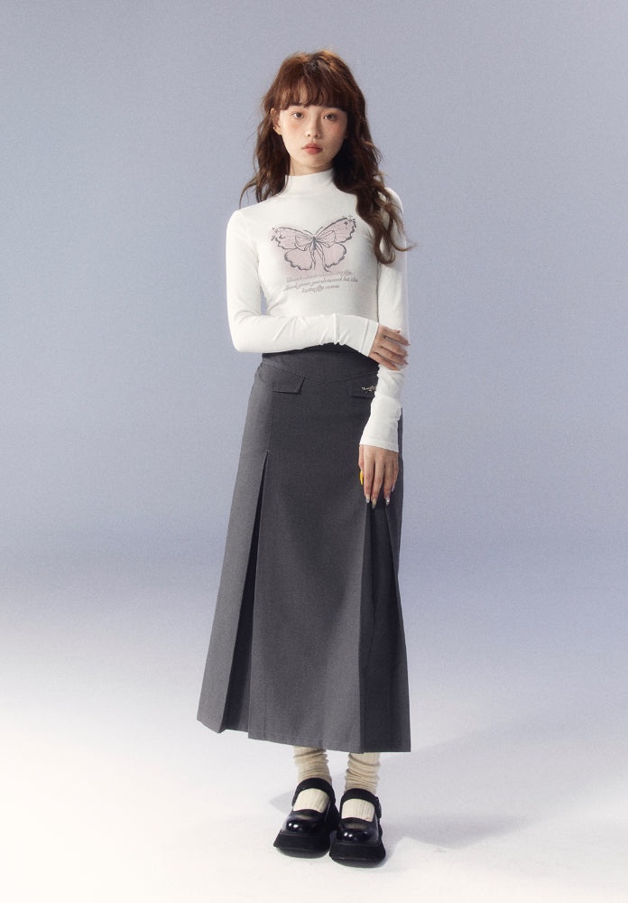 Gray A-line Pleated Suit Skirt - CHINASQUAD