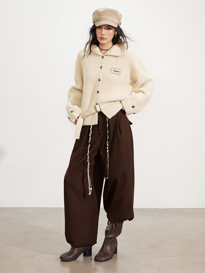 Belted Wool-Blend Knit Cardigan