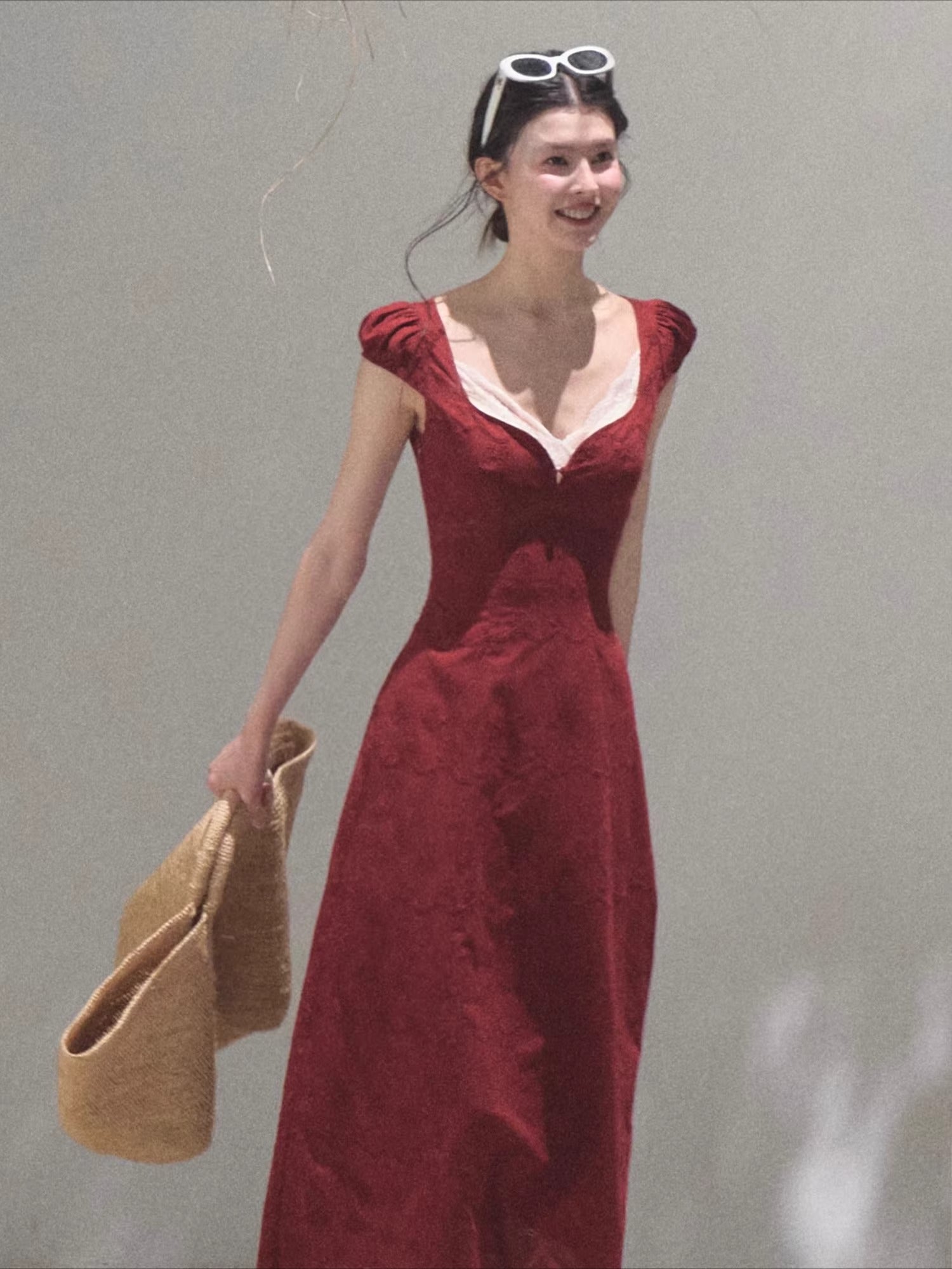 Cotton Bohemian Sash-Red Resort Tea Dress