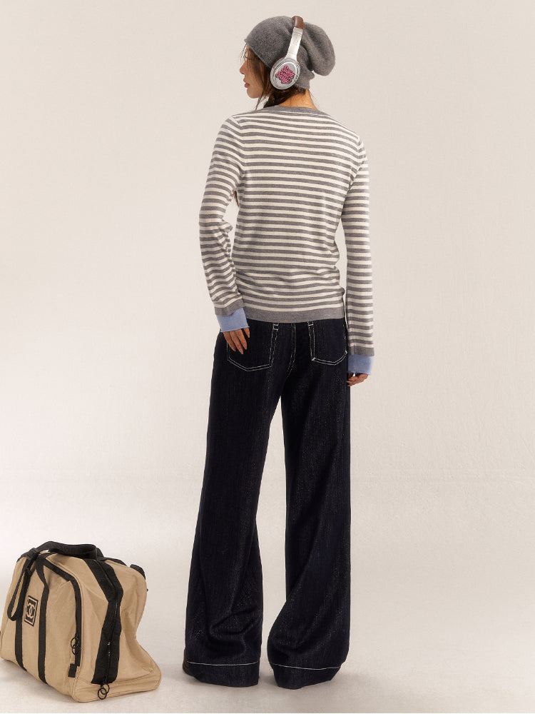 Casual Striped Colorblock Knit Long-Sleeve Turtleneck