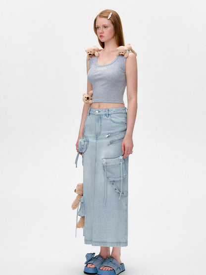 Zipper Utility Denim Skirt