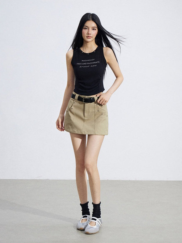 Logo Cinched Waist Sleeveless Tank Top