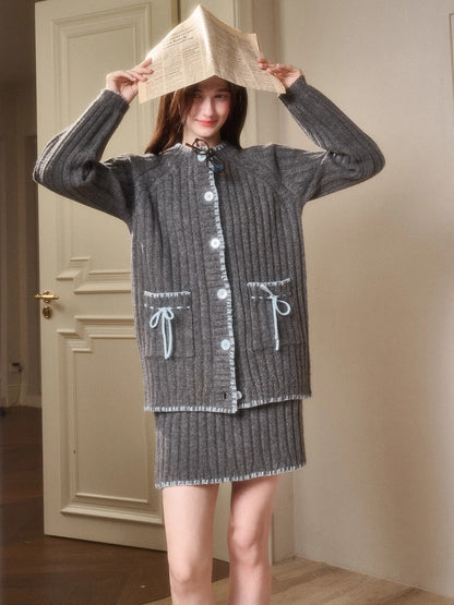 Latitude 69° Wool Contrast Trim Knit Sweater Set