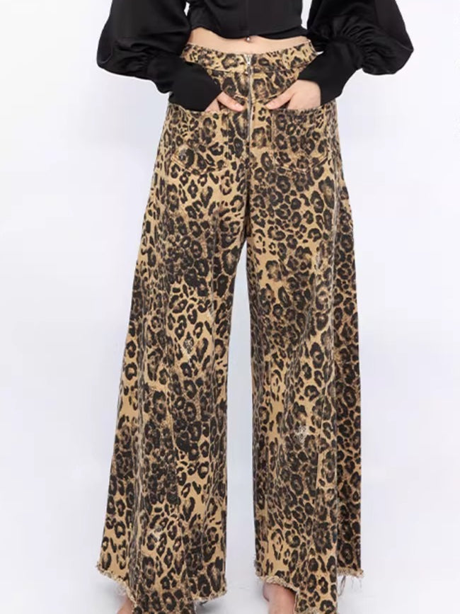 Deconstructed Wide-Leg Denim Jeans