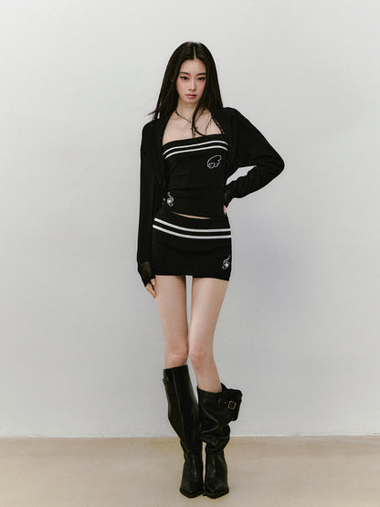 Contrast Color Knitted Bandeau Top &amp; Shorts Set - CHINASQUAD