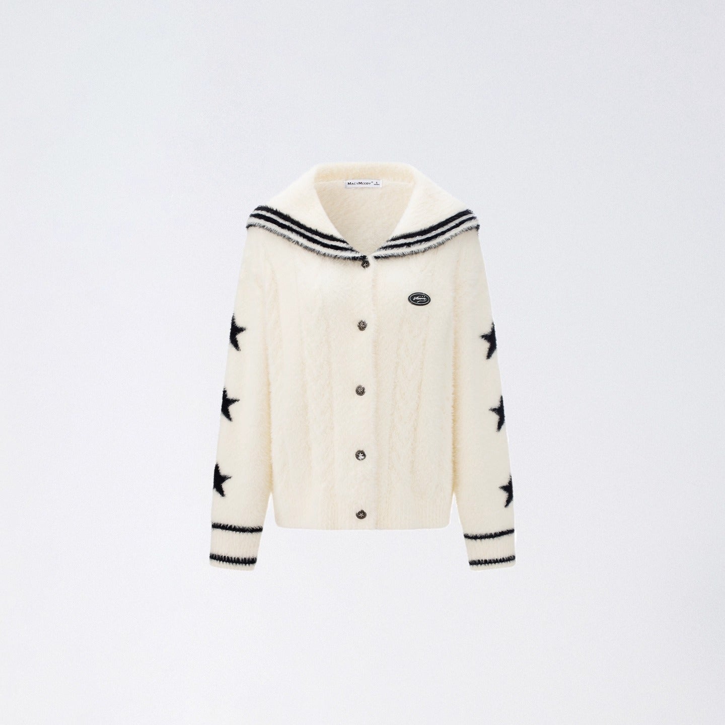 Navy-Collar Mink Plush Knit Turtleneck