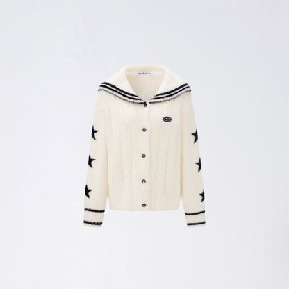 Navy-Collar Mink Plush Knit Turtleneck