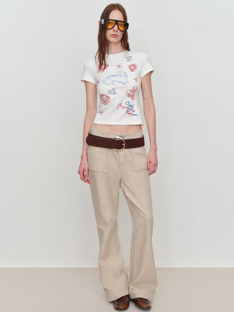 3D Animal Print Embroidered T-Shirt