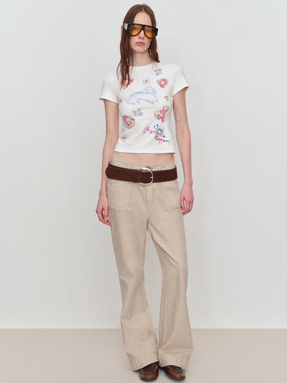 3D Animal Print Embroidered T-Shirt