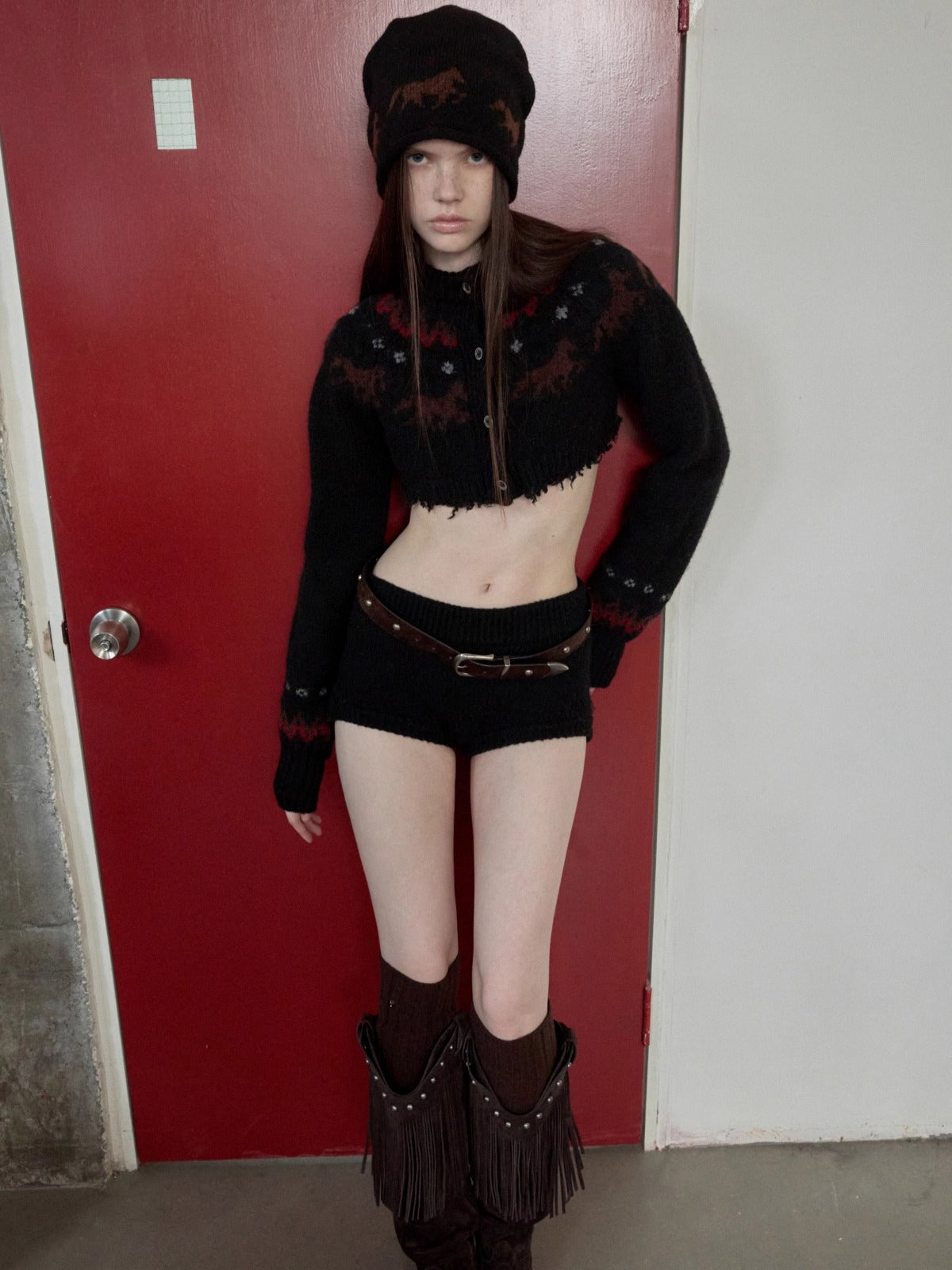 Fair Isle Pony Jacquard Knit Beanie