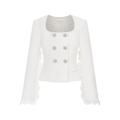 Mirage Vintage Lace-Collar Blazer &amp; Flared Skirt Set