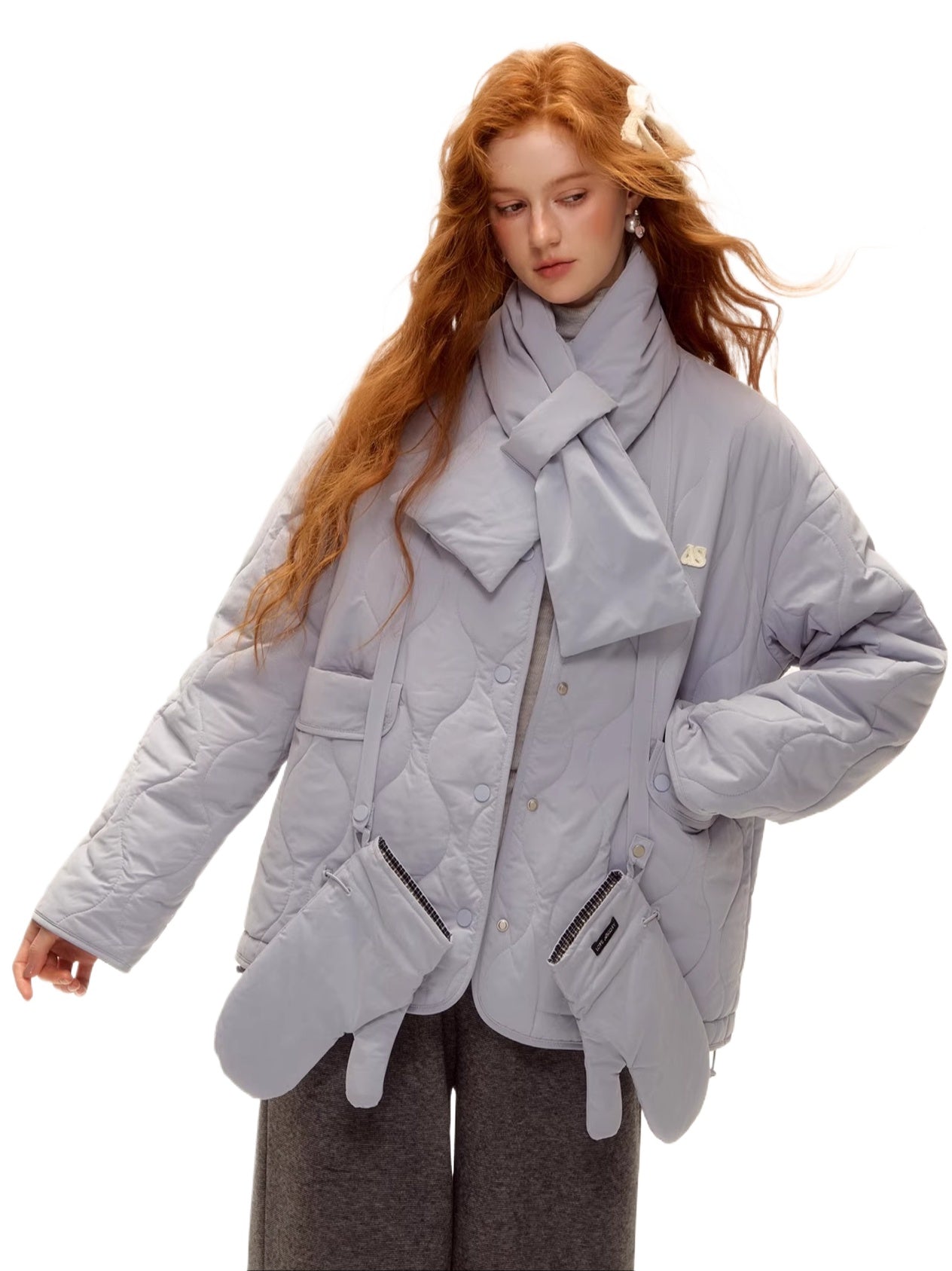 Vintage Blue Plaid Reversible Padded Jacket Set