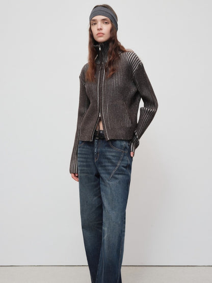 Retro Lyocell Wool Mandarin Collar Knit Cardigan
