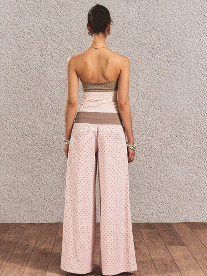 Polka-Dot Bandeau Top &amp; Straight-Leg Pants Set