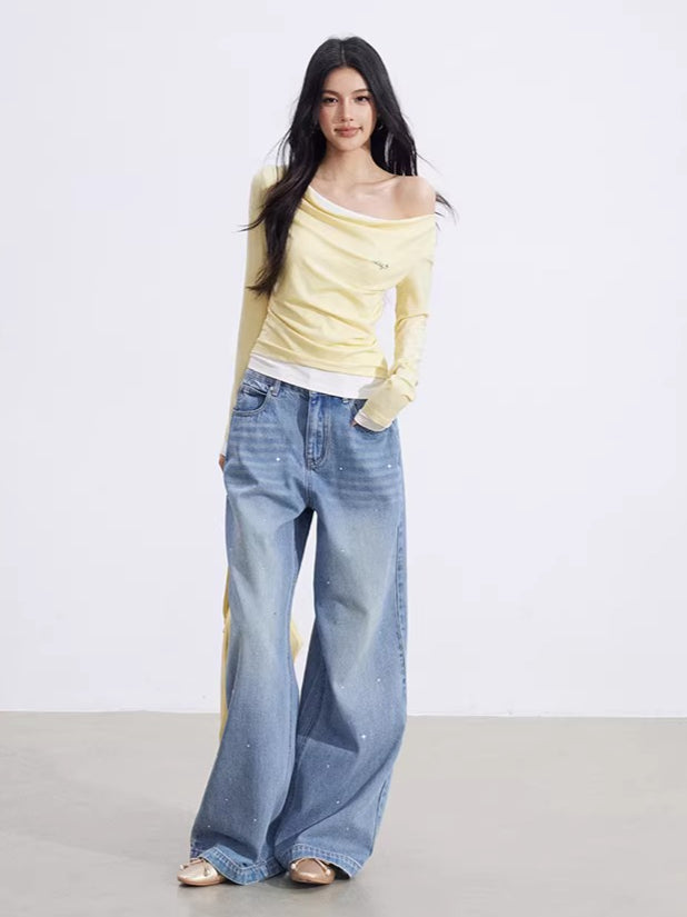 Heart Stud Wide-Leg Jeans