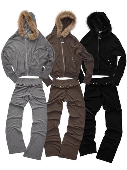 Batwing Hoodie &amp; Drawstring Flared Pants Set
