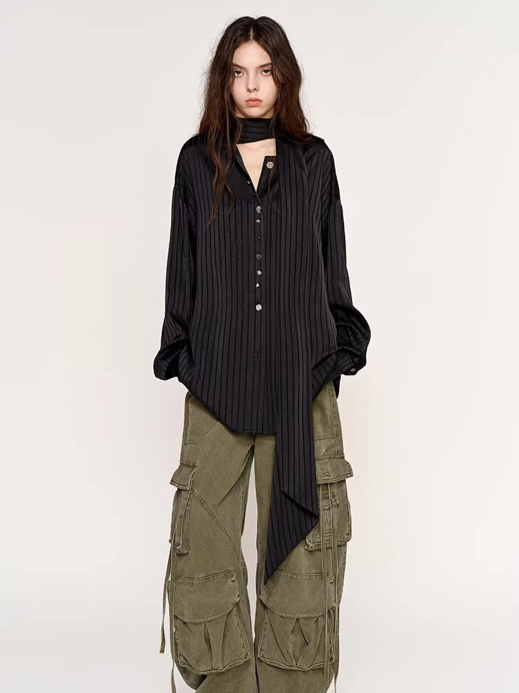 Silk-Feel Deconstructed Collar Shirt