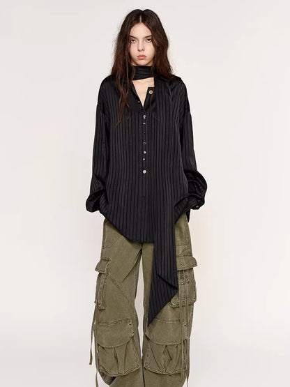 Silk-Feel Deconstructed Collar Shirt