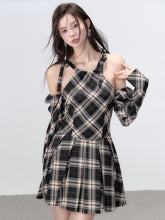 (Final Sale) Black Plaid A-line Halter Mini Dress - CHINASQUAD