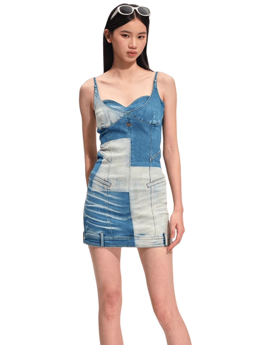 Equestrian Contrast Panel Denim Slip Dress