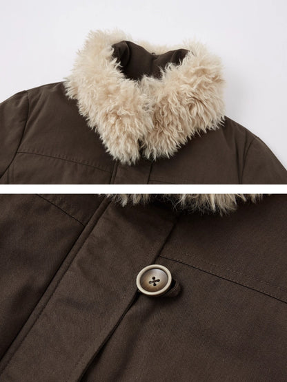 Detachable Fur-Collar Fitted Down Jacket