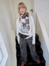 Vintage Cat & Dog Print Distressed Long-Sleeve Tee - CHINASQUAD