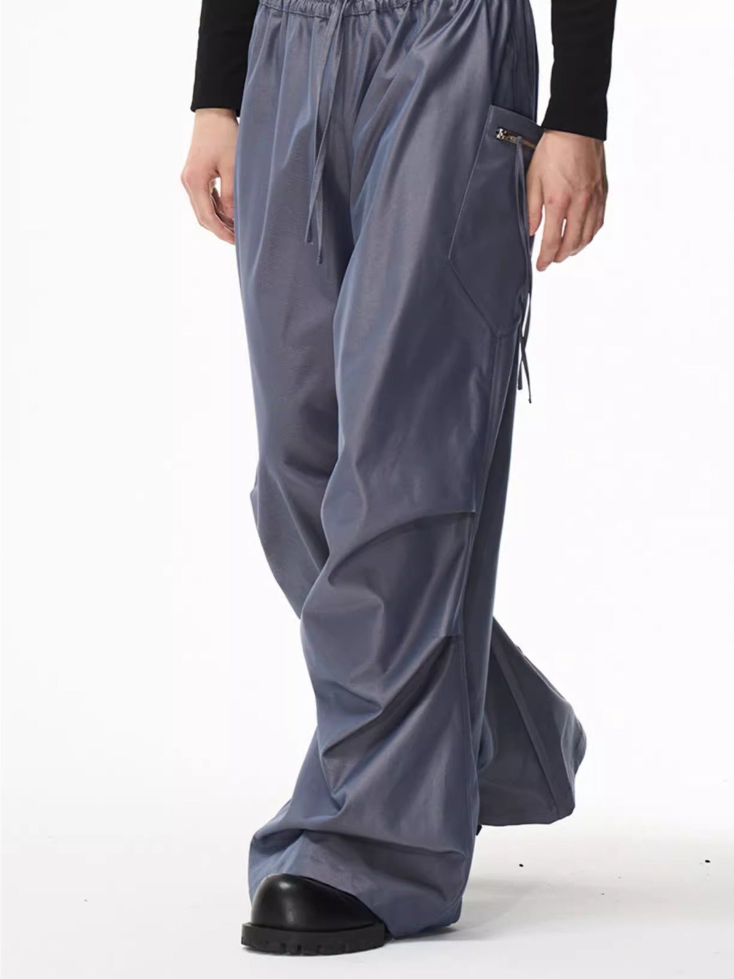 3D Pleated Wide-Leg Draped Trousers