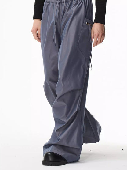 3D Pleated Wide-Leg Draped Trousers
