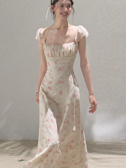 Moonlit Beaded Halter Waist-Cinched Dress