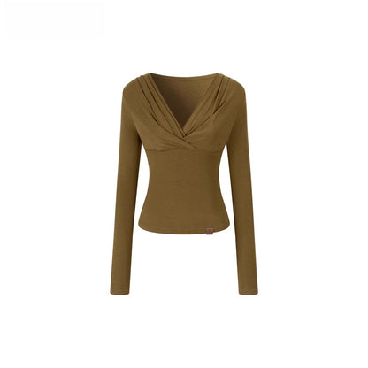 Ruched V-Neck Tencel Slim-Fit Sweater
