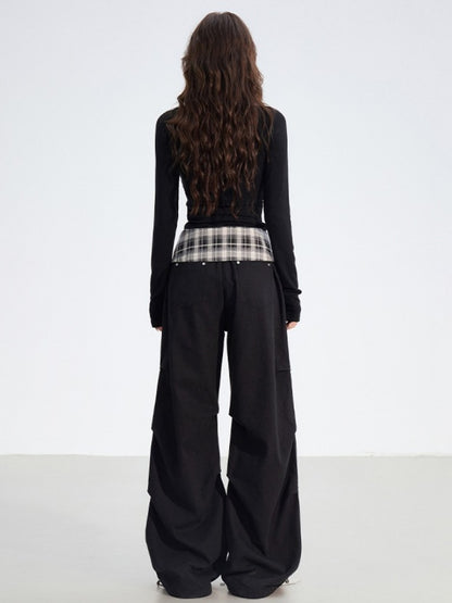 Detachable Plaid Utility Cotton Pants