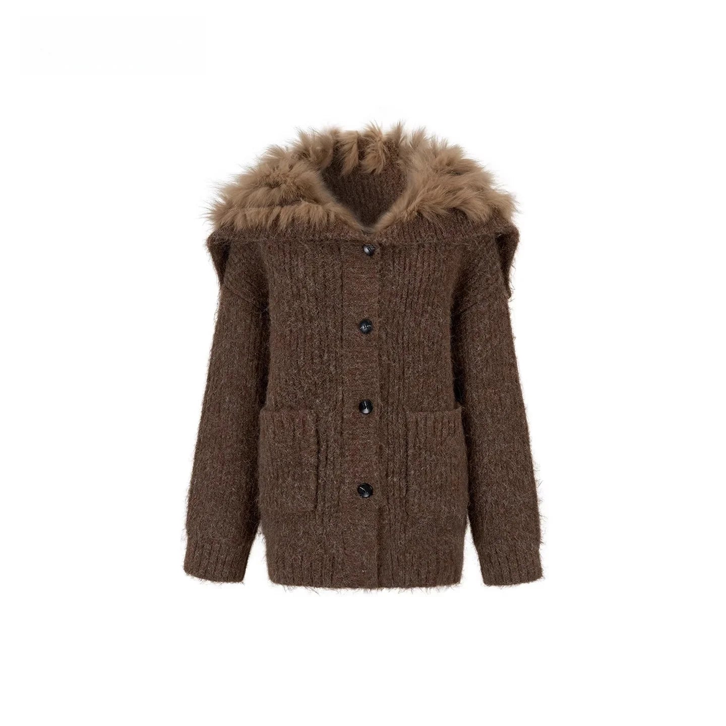 Fox Fur Collar Plush Knit Cardigan