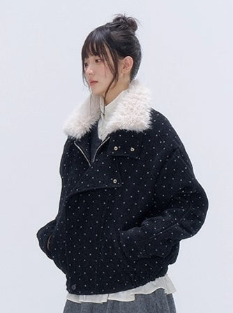 Fur Collar Polka Dot Quilted Jacket