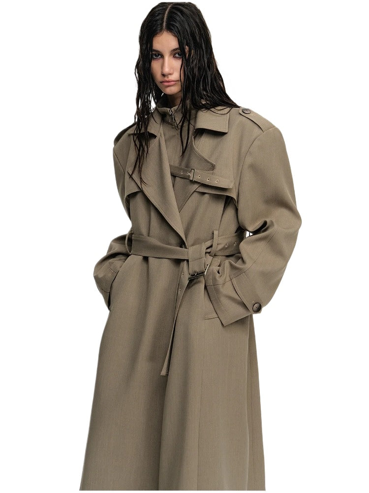 Padded Shoulder Trench Coat