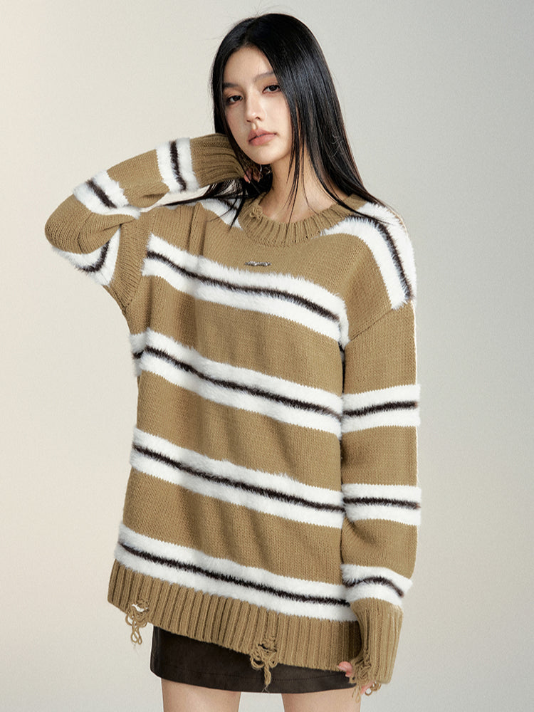 Color-Blocked Striped Relaxed Sweater