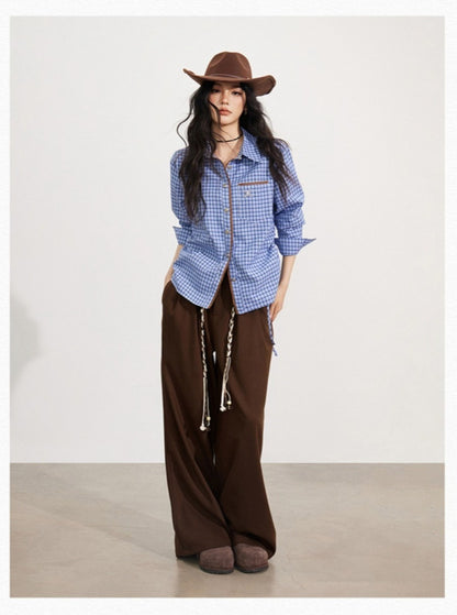 Contrast Plaid Tie Shirt