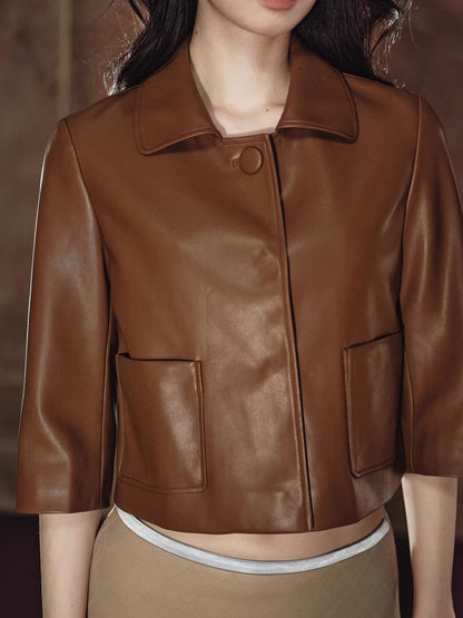 Cropped PU Leather Jacket