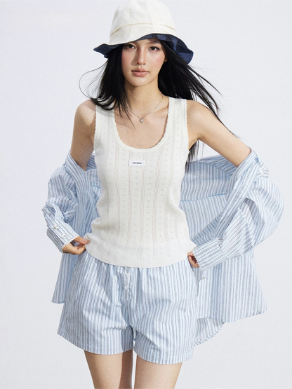 Lace Trim Textured Ice Silk Tank Top