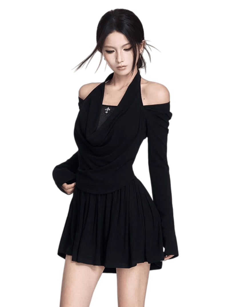 Cowl-Neck Knit Slim-Fit Dress