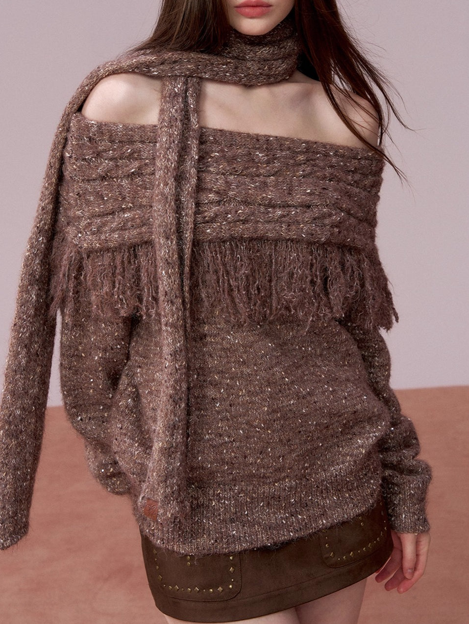 Fringe Knit Sweater &amp; Scarf Set