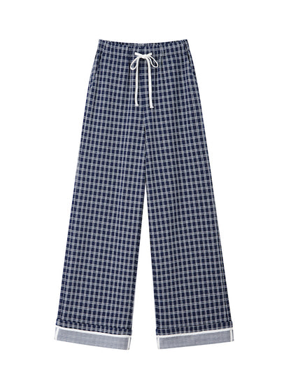 Relaxed Plaid Thin Fleece Wide-Leg Pants